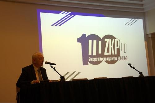 Mieczysław Kominek, President of the Polish Composers’ Union for several terms (2015–2025), during the 42nd General Meeting; photo by Marta Skotnicka-Karska